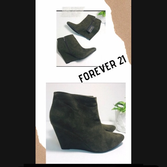 Forever 21 Shoes - Forever 21 Olive Green wedge ankle boots